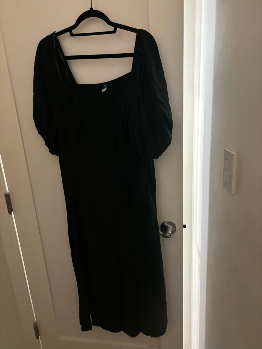 Old Navy Black Midi Dress with Puff Sleeves